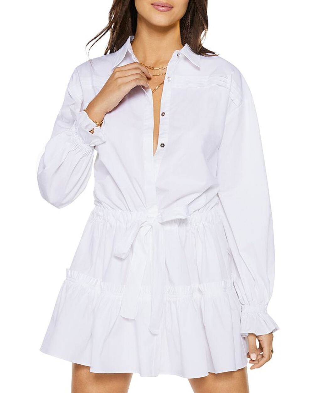 Ramy Brook Tiered Ivory Josephine Shirtdress Size X Small